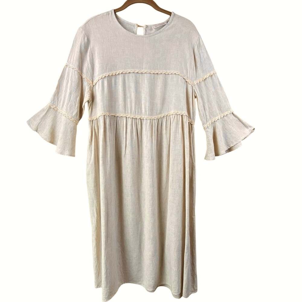 Boho 100% Cotton Midi Dress Size L Cream Lace Prairie Cottagecore Farm Girl